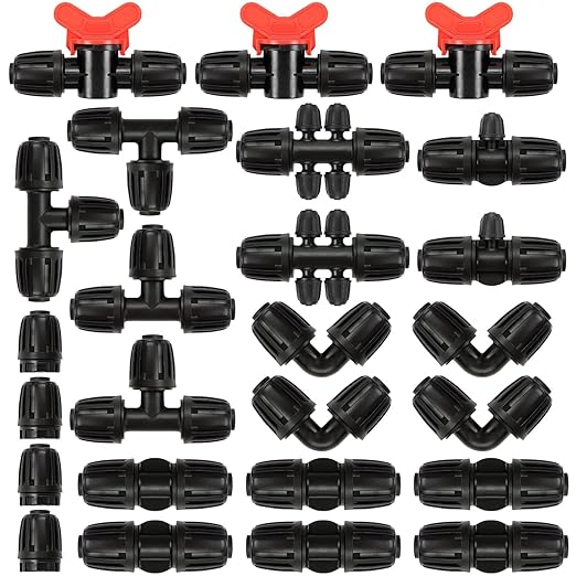 25-Piece 1/2" Drip Irrigation Fittings Kit - Anti-Drop Barbed Locked Nut Connectors for 1/2" Drip Tubing
