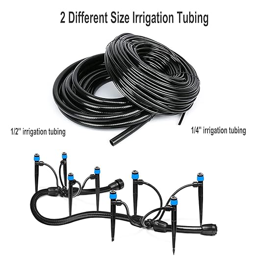 Drip Irrigation System for Garden, 262 ft Garden Watering System Drip Irrigation Kit, with 1/4" & 1/2" Tubing and 20pcs Sprinklers for Lawn Yard Flower Green Houses Plants