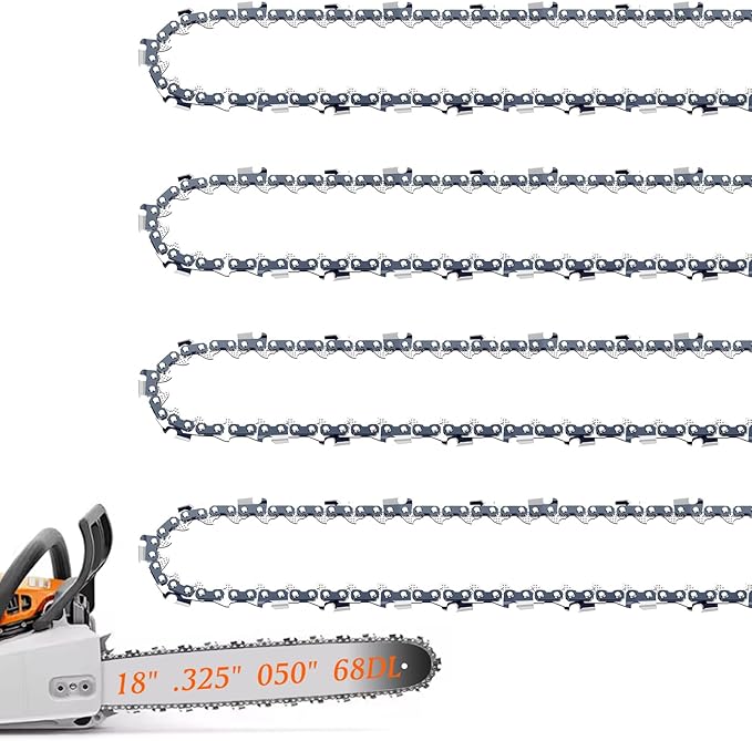 4 Pack 18 Inch Chainsaw Chain for Stihl .325" Pitch .050" Gauge 68 Drive Links Fits Stihl 025, MS250, MS251 (POST 2023 .050" Gauge) 3005 008 7017 23RS 68 (4 Chains)
