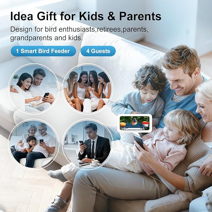 Smart Bird Feeder with Camera Solar Powered, 4K HD Video Bird House, AI Bird Species Identification, Live Stream & Night Vision, Auto-Capture & Notify, Weatherproof Design, Ideal Gifts for Lover