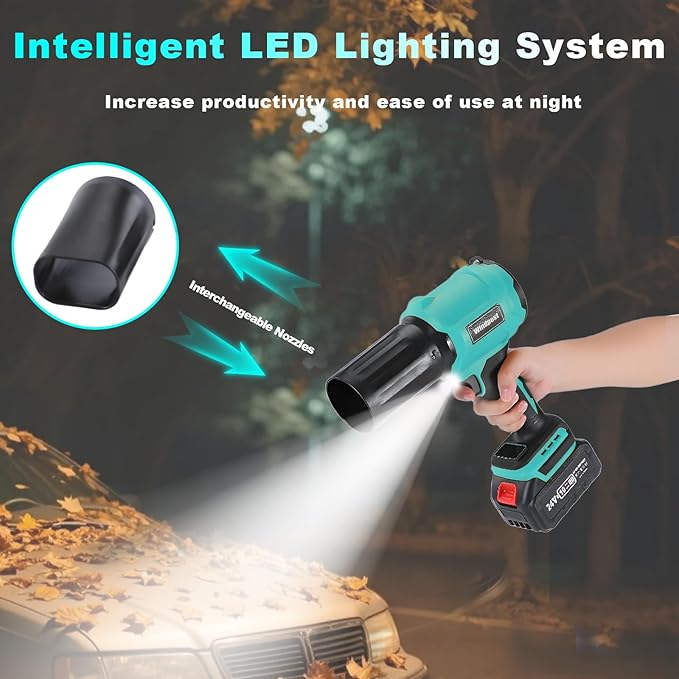 Small Cordless Leaf Blower,Leaf Blower Cordless,300000RPM Turbo Jet Blower with 1X24VX4.0Ah Battery and Charger for Patio Cleaning,Lawn Care,Car Cleaning and Dust Etc,2 Blowing Nozzles-Blue