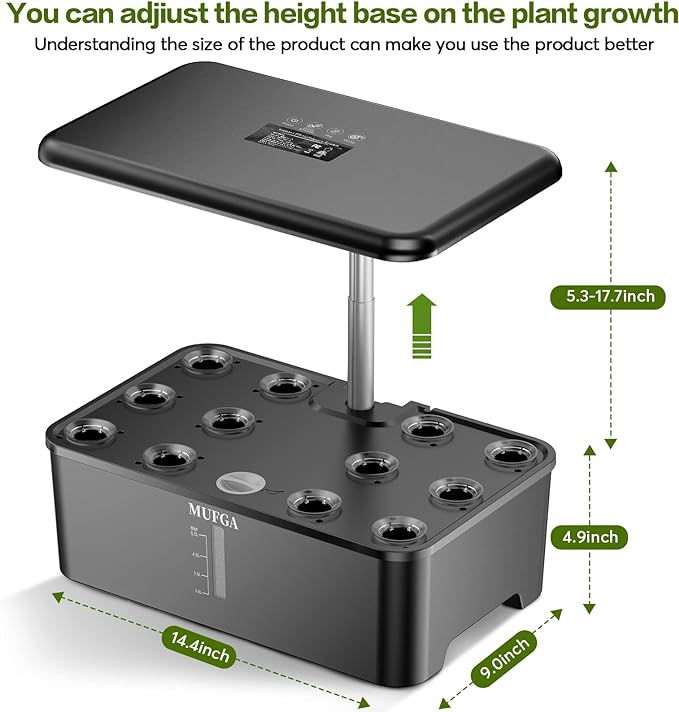 MUFGA 12 Pods Hydroponics Growing System, Indoor Garden with LED Grow Light, Plants Germination Kit, Mini Herb Garden with Pump System, Height Adjustable (No Seed)