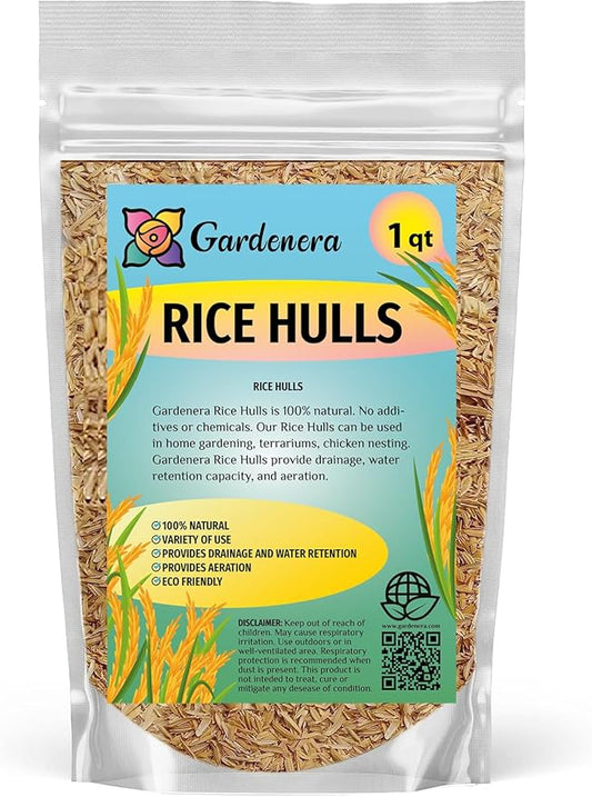 Gardenera Natural Rice Hulls - Eco-Friendly Mulch and Soil Amendment for House Plants and Chicken Bedding - 1 Quart