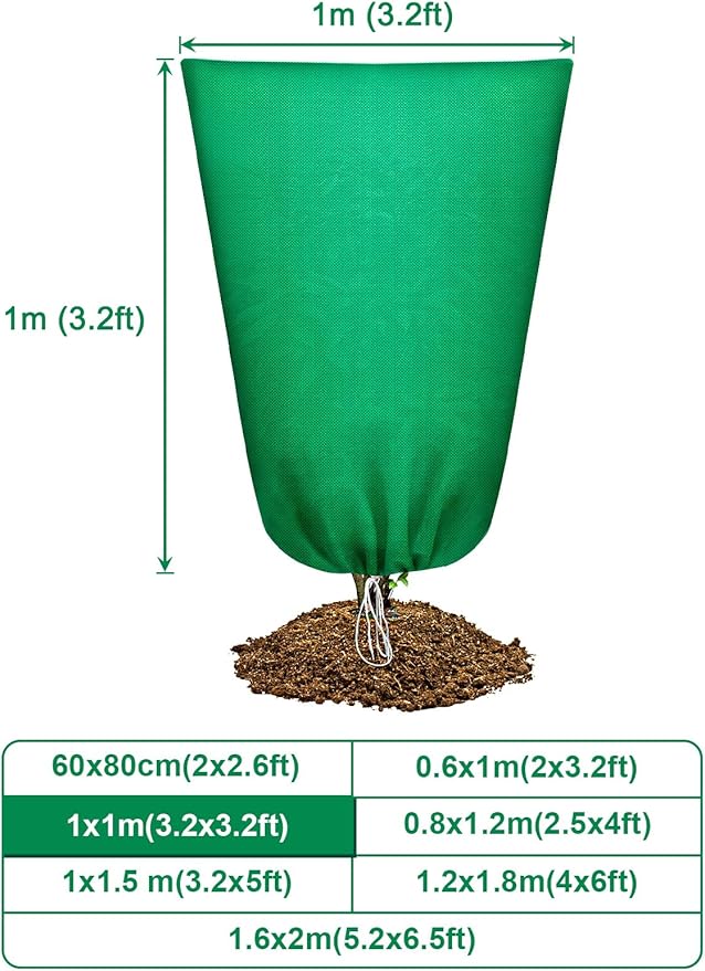 Abimars Thicker Plant Covers Freeze Protection Jacket 2.36 oz/yd², 3.2'x3.2' Reusable Winter Plant Covers with Drawstring & Zipper, 2 Pack Light, Porous Fabric for Plant Breathing