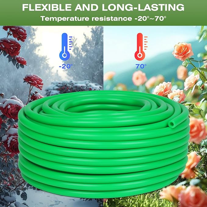 1/4 inch Drip Irrigation Tubing 200ft Green Blank Distribution Hose Perfect for DIY Garden Irrigation Hose System, Hydroponics, Misting Tubing (200FT)