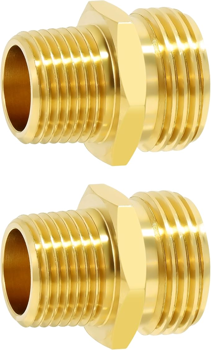 TAROSE 2 Pack Brass Garden Hose Adapter, Male to Male Hose Connector Adapter, GHT to NPT Adapter Hose Fitting,Brass Garden Hose to Pipe Fittings Connect