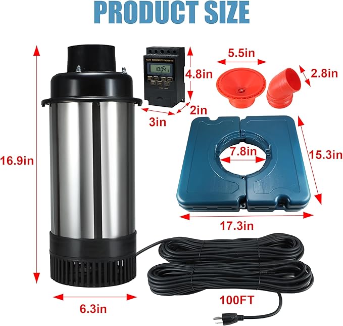 Goldlife Pond Fountain Aerator, F2-2 1HP 750W 110V Stainless Steel Floating Fountain With 100 Feet Power Cord, Aerating Fountain Pond Cascade Pump for Small Large Ponds Lake Jet System