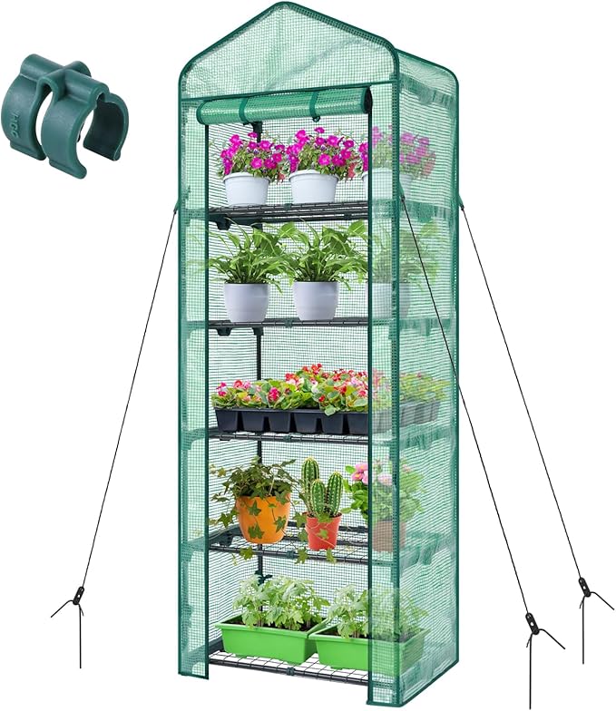 Mini Greenhouse for Indoor Outdoor: Ohuhu Small Plastic Plant Green House 5-Tier Rack Stand Portable Greenhouses with Durable PE Cover for Seedling, Ideal Gardening Gifts for Women Men