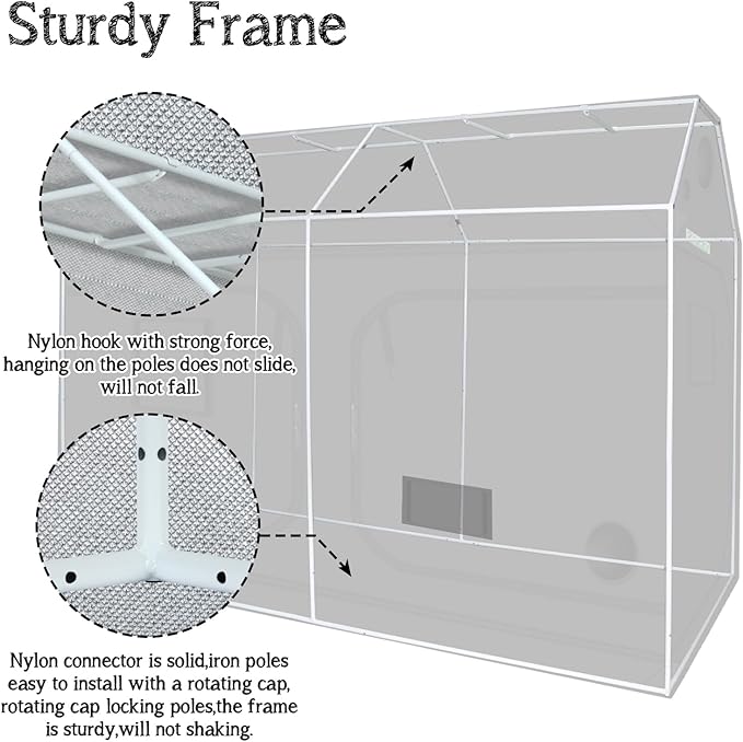 zazzy 4x8 Grow Tent, 96"x48"x72" Roof Cube Indoor Plant Grow Tents with Observation Windows, Lightproof Roof Cube Mylar Hydroponic Growing Tent with Floor Tray Plant Growth