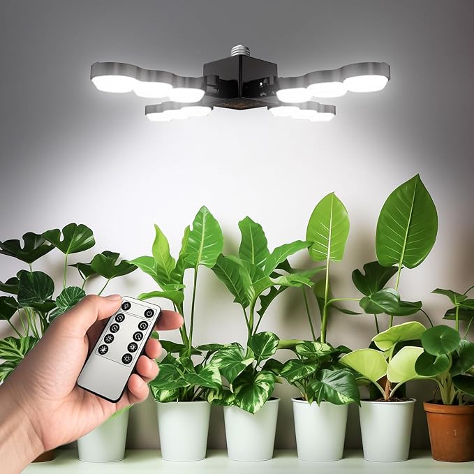 SANSI Grow Lights for Indoor Plants Full Spectrum, Dimmable LED Grow Light with Remote Control, Auto On Off 4 8 12 Hrs Timer, 80W (800 Watt Equiv) Plant Lights for Indoor Greenhouse, E26 Base