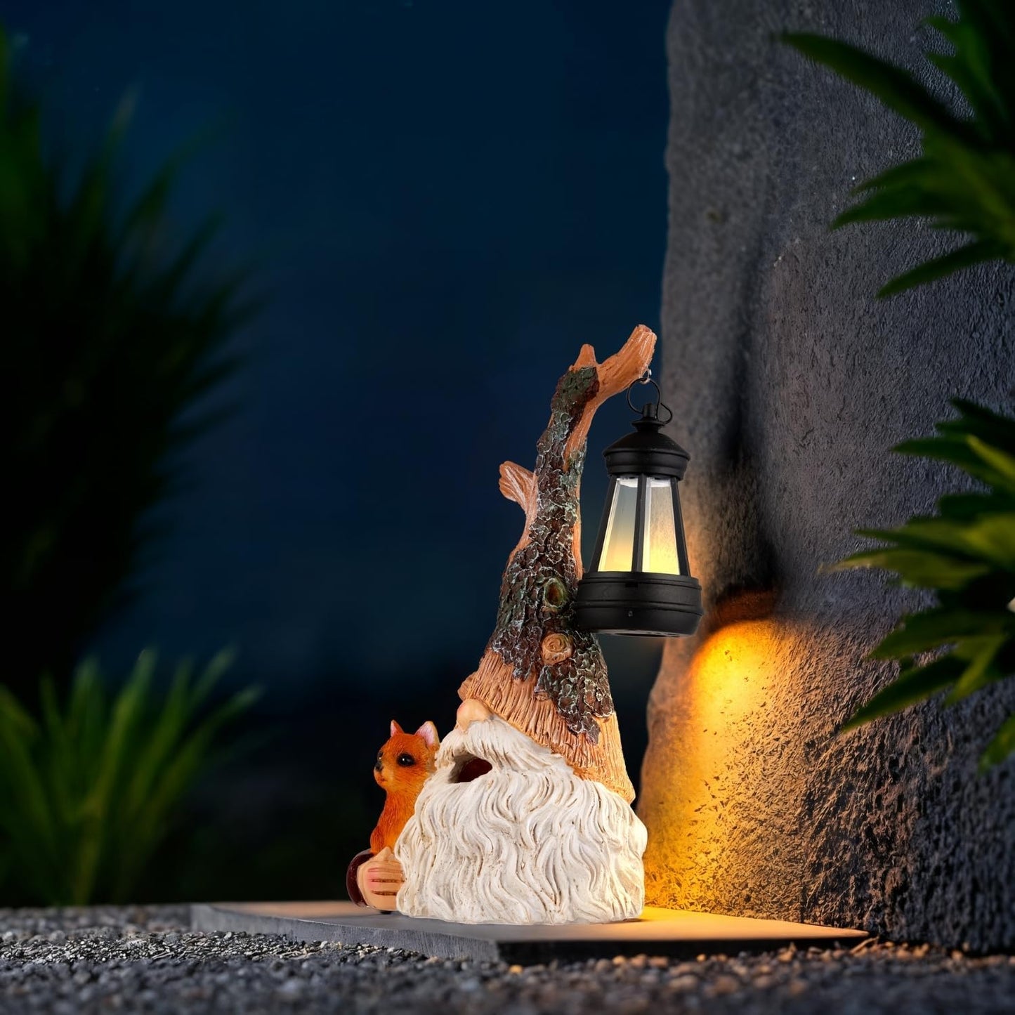 Solar Fox Gnomes Garden Statue with Lantern, Outdoor Resin Decor for Lawn, Yard, Patio – Whimsical Gift for Mom, Women, Grandma (Fox Gnomes)