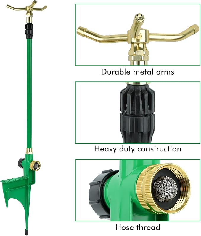 RESTMO 3-Arm Sprinkler with Adjustable Telescoping Base, 360 Degree Rotation High-Rise Lawn Sprinkler for Large Area Coverage, Gardening Watering System Sprinklers, Lawn Irrigation System