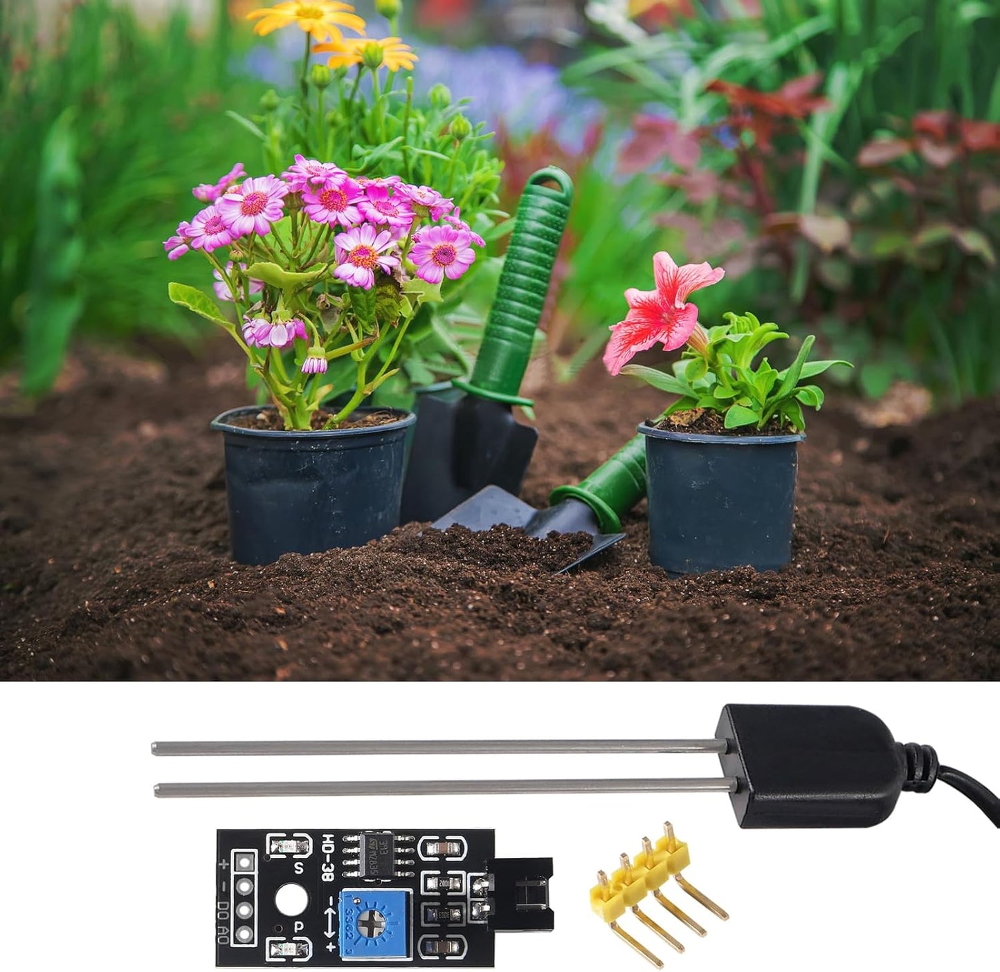 Soil Moisture Sensor, Icstation Humidity Detector, with Corrosion Resistant Probe, Digital Analog Signal Output for Arduino Raspberry Pi Garden Automatic Watering System (4Sets)
