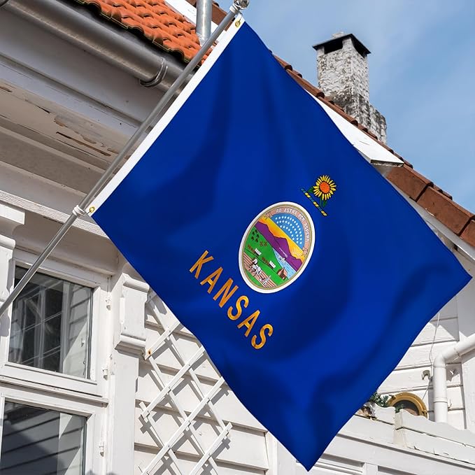 XIFAN Premium Kansas State Flag 3x5 ft Outdoor, Double Sided Embroidered Pattern, Heavy Duty 210D Nylon KS Flags, the Strongest Longest Lasting for Outside with Sewn Stripes/Brass Grommets