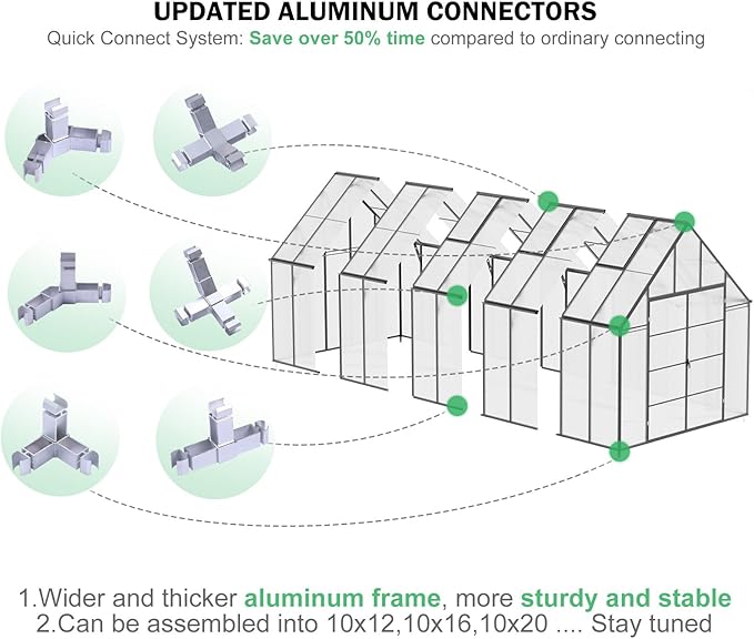 CDCASA 20x10x10 FT Greenhouse for Outdoors, Easy Assembly Large Thicker Aluminum Heavy Duty Polycarbonate Greenhouses Kit w/4 Vents, Swing Door, Outside Walk-in Green House for Sunroom Patio,Backyard