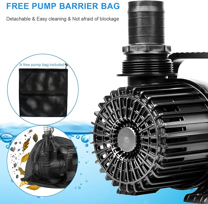 OYO WATER Outdoor Large 9300gph-620W 32.8FT Pond Water-fall & Kio Fish Fountain-s &Garden Pump Submersible IPX8: Long 32.8FT Cord Smart-er & Quieter Duck & Yard &Patio Ponds Pumps, 1 Barrier Pump Bag