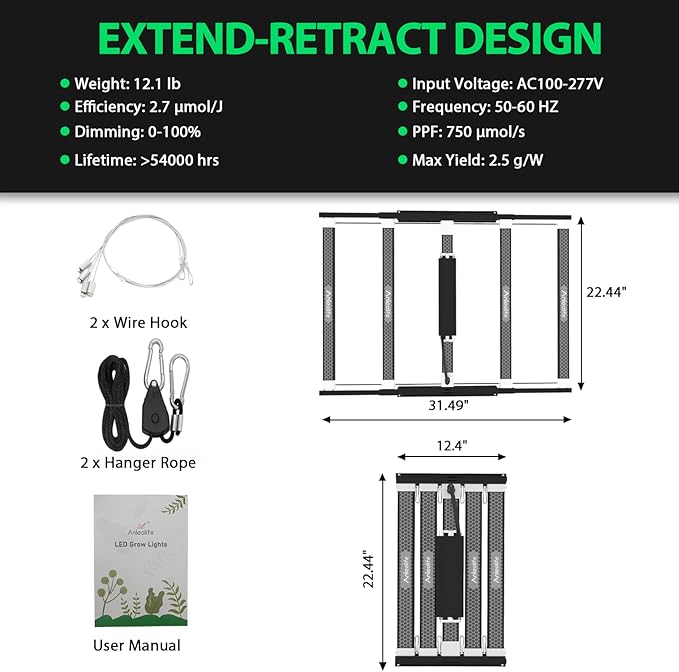 A ANLEOLIFE Stretchable LED Grow Lights with LM301H EVO Diodes 300W Full Spectrum Dimmable 3x4ft Coverage Bar Style Growing Lamp for Indoor/Tent Plants