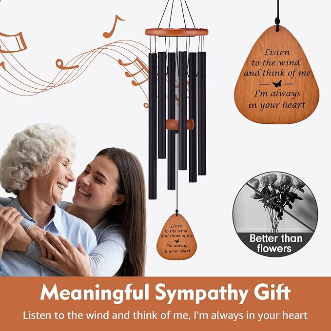 Memorial Sympathy Wind Chimes for Loss of Loved One, Bereavement Gift in Memory, 32" Black