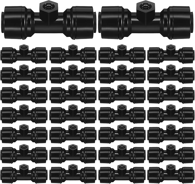 30 Pcs 1/4" Drip Irrigation Tee Connectors for Tube Quick Connect Parts Fittings for 1/4 Inch(6.35mm) Irrigation Tubing or Sprinkler(Black,Misting Nozzle)
