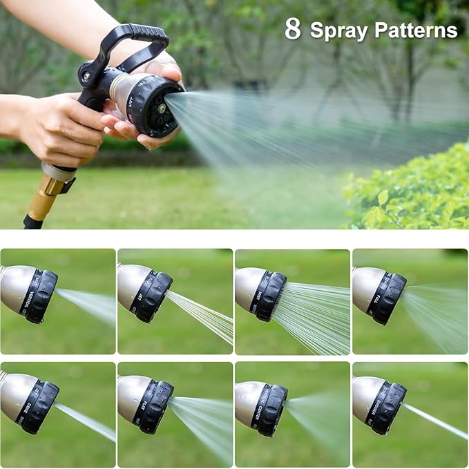 FANHAO Heavy Duty Fireman's Hose Nozzle, Metal Water Nozzle with 8 Spray Patterns,High Pressure Garden Hose Sprayer with Lever Control and Non-Slip Grip to Water Lawns & Plants, Wash Cars & Clean