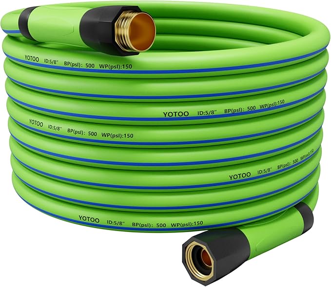 YOTOO Heavy Duty Hybrid Garden Water Hose 5/8-Inch by 75-Feet 150 PSI Kink Resistant, Flexible with Swivel Grip Handle and 3/4" GHT Solid Brass Fittings, Green+Blue