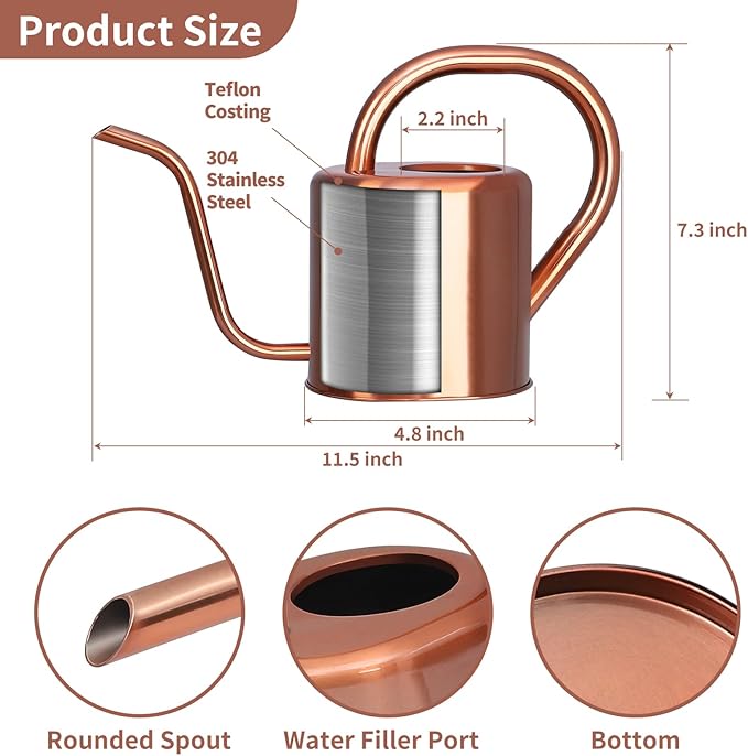 Watering Can, Stainless Steel Watering Can for Indoor & Outdoor Plants, 1L/35oz Long Spout Water Can with Handle, Rust-Proof Plant Watering Pot for House Plants, Garden Flowers