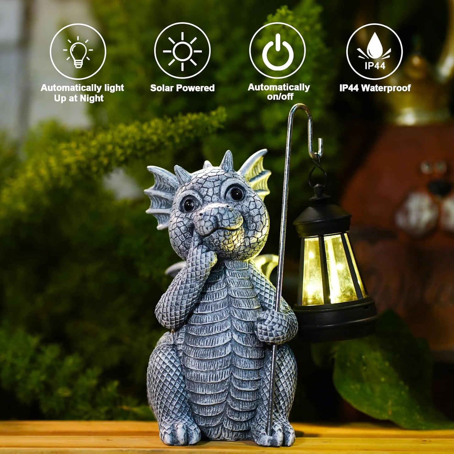 Goodeco Dragon Statue with Solar Lantern - Garden Decor for Lawn, Patio, and Yard - 8.3 inches Dragon Gifts & Outdoor Decorations