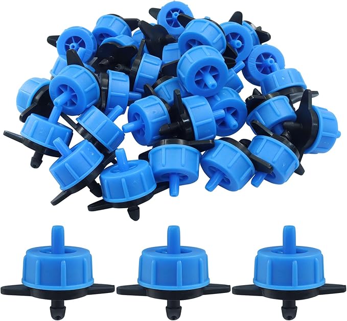 50 Pack 1/2 GPH Pressure Compensating Drip Irrigation Emitters, Premium Plastic Drip Sprinklers for 1/4" Tubing for Indoor/Outdoor Plants, Gardens & Landscapes