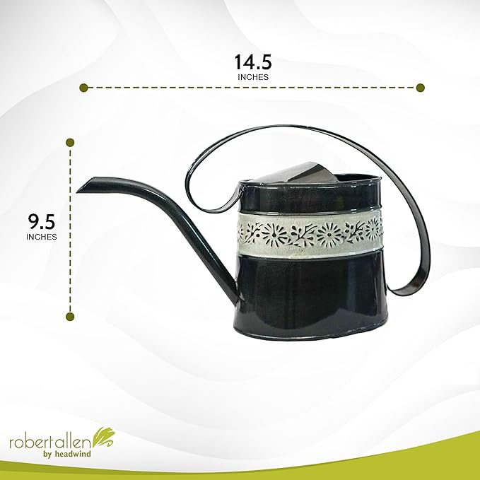Headwind Willow Black Pearl 0.5 Gallon Galvanized Decorative Metal Garden Watering Can for Indoor & Outdoor Plant Care โ Vintage Gardening Plant Watering Can by Robert Allen