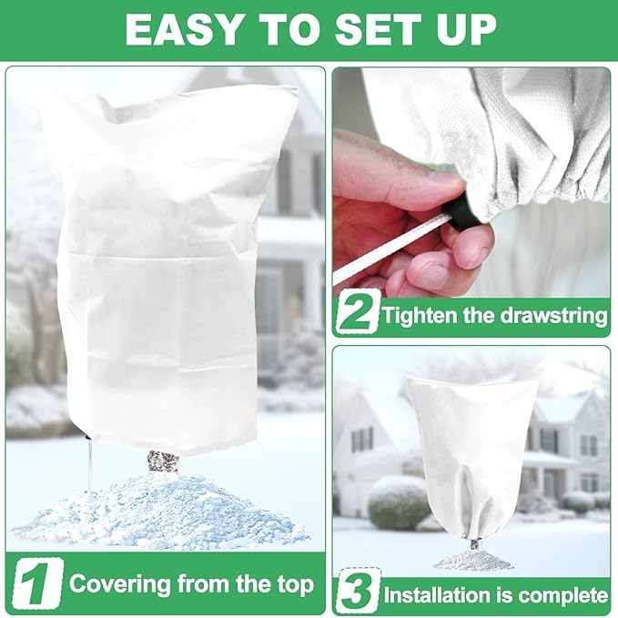 2 Pack Winter Plant Covers Freeze Protection with Drawstring, 39.3" x 39.3" Frost Cloths for Outdoor Plants Covers for Winter Cold Weather Tree Covers Freeze Protection, Shrubs Trees Jacket