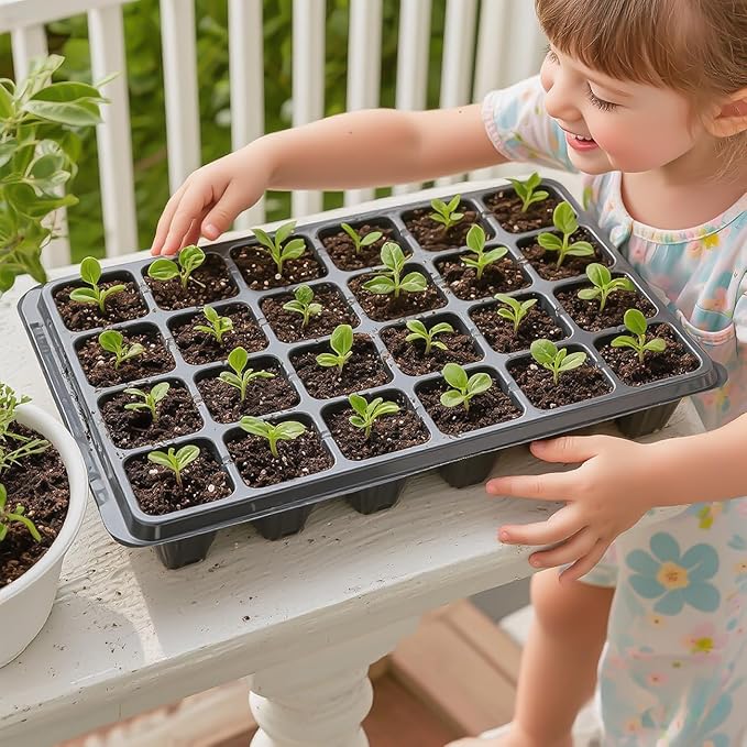 Seed Starter Tray with Dome-5 Sets 24XL Cell Seedling Trays(Total 120 Cells), Plant Germination Tray with Humidity Vented Lid and Base, Mini Propagator Plant Greenhouse for Seed Growing