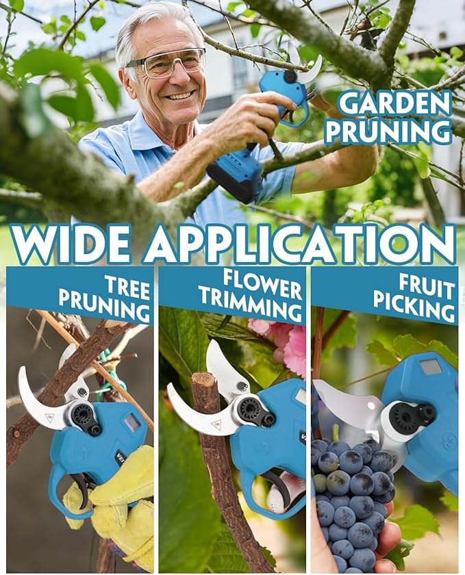 VEITORLD Upgraded Electric Pruning Shears, 1.6" Cutting Diameter Cordless Pruner with 2*2.0Ah Rechargeable Batteries&SK5 Blades, Garden Pruning Tool for Tree Branches, Gifts for Men Dad Him Christmas