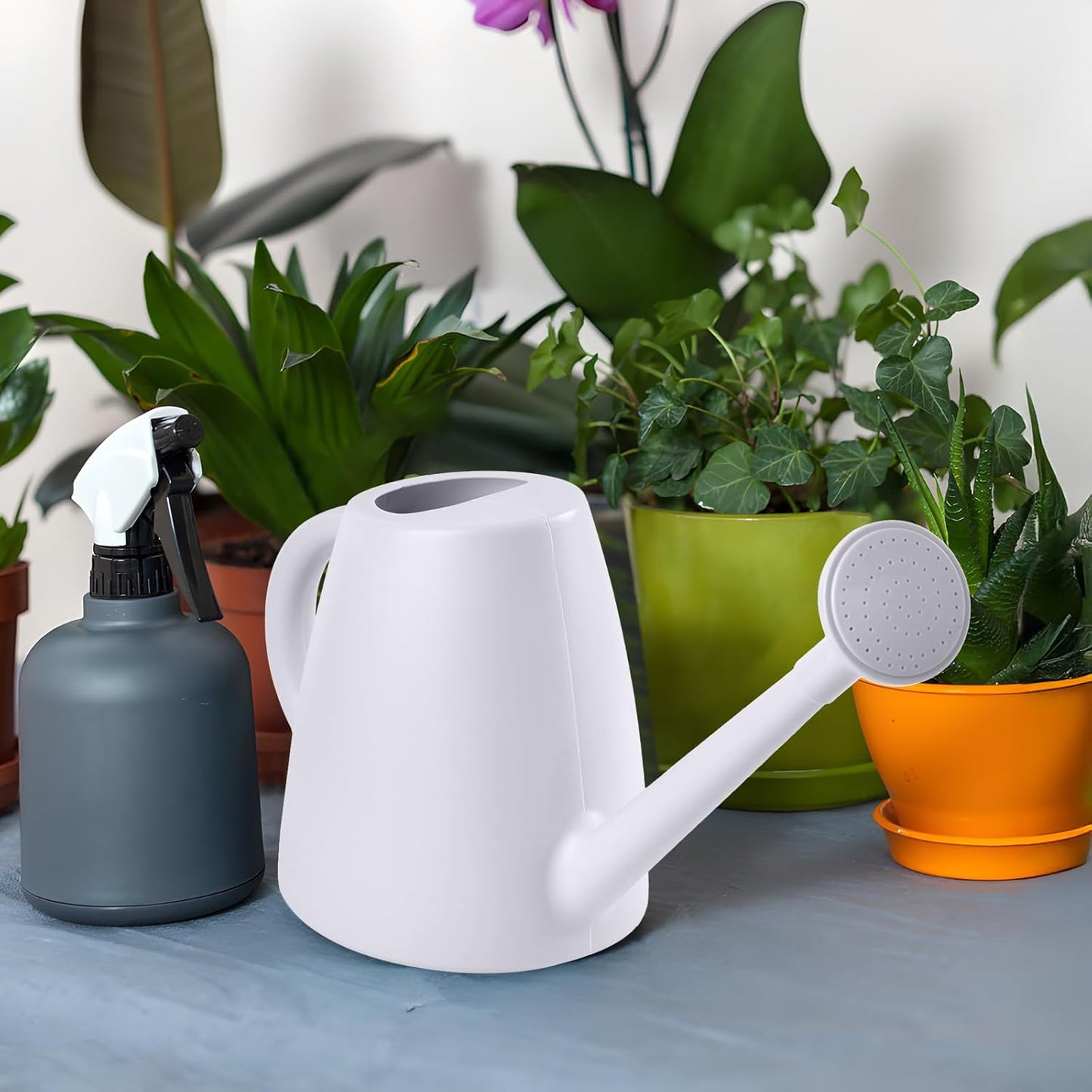 ZXJ Plant Watering Cans for Indoor and Outdoor Home Garden Plants - with Long Spout - White - 1/2 Gallon