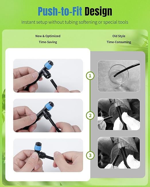 Pawfly 30 Pcs Push-to-Fit Drip Irrigation Emitters with Adjustable 360 Degree Water Flow Irrigation Drippers Drip Emitters Sprinklers with Stake Drip Irrigation System Parts for 1/4 Inch Tubing