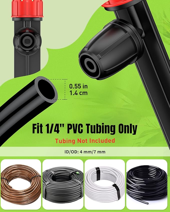 Pawfly 60 Pcs Drip Irrigation Emitters for Plants Watering System, Garden Sprinkler Heads Drippers with Adjustable 360 Degree Water Flow, Drip Emitters for 1/4" Drip Irrigation Tubing