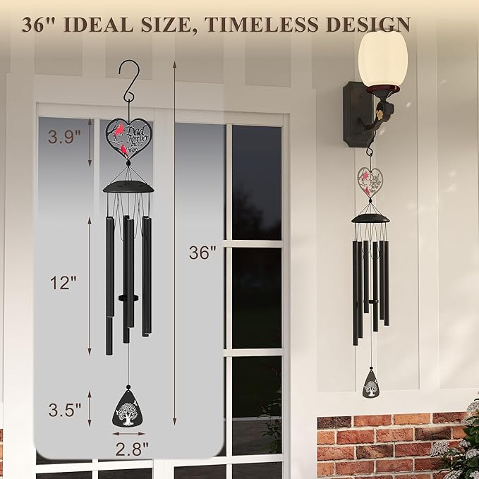 Memorial Gifts for Loss of Dad, 36" Sympathy Wind Chimes for Loss of Father, WindChimes in Memory of a Loved One, Dad, Remembrance/Condolence/Bereavement Gifts in Memory of Father
