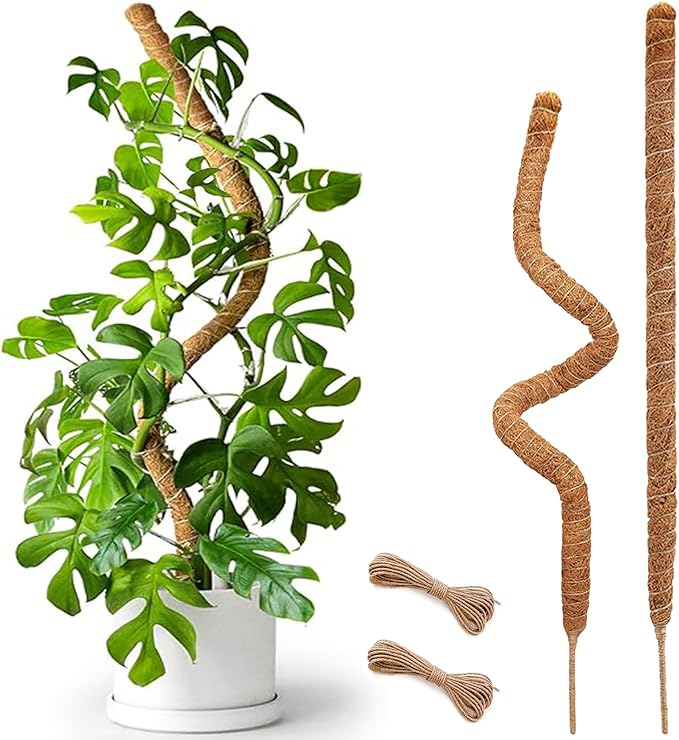 2 Pack 25" Moss Pole, Bendable Moss Pole for Plants Monstera, Moss Poles for Climbing Plants Indoor, Handmade Coco Coir Plant Pole Sticks Support Stakes for Potted Plants