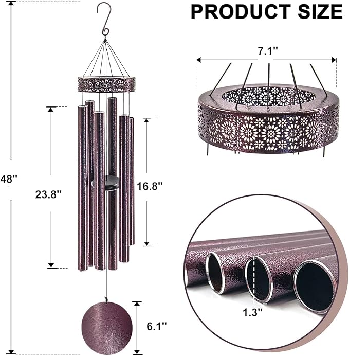 ASTARIN 48'' Wind Chimes for Outside Deep Tone - Large Windchimes with 6 Heavy Tubes, Memorial Wind Chimes Outdoor for Garden Hanging Décor,Sympathy Gifts,Bronze