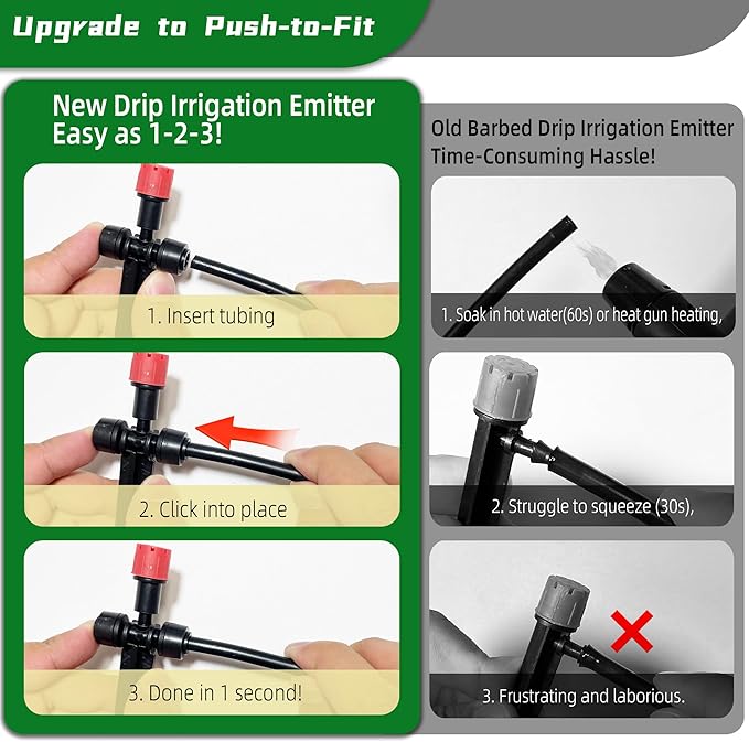 40PCS Push-to-Connect Drip Irrigation Emitters for 1/4 inch Irrigation Tubing, Two-Way Connection Adjustable Drip Emitter Sprayer with Stake, Irrigation Dripper Sprinklers for Drip Irrigation System