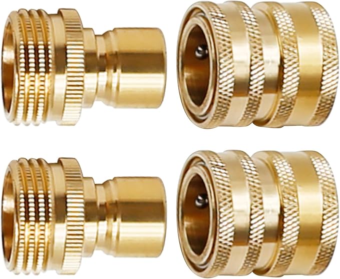 VIKKSAER 3/4 inch Garden Hose Quick Connect Water Hose Fittings, Thread Brass Water Hose Connectors (4PCS)