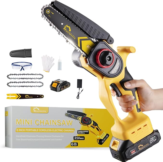 Cordless Electric Chainsaw, 6-Inch Mini Chainsaw 21V with 1 Battery, Battery-Powered Handheld Saw for Tree Trimming & Garden Maintenance