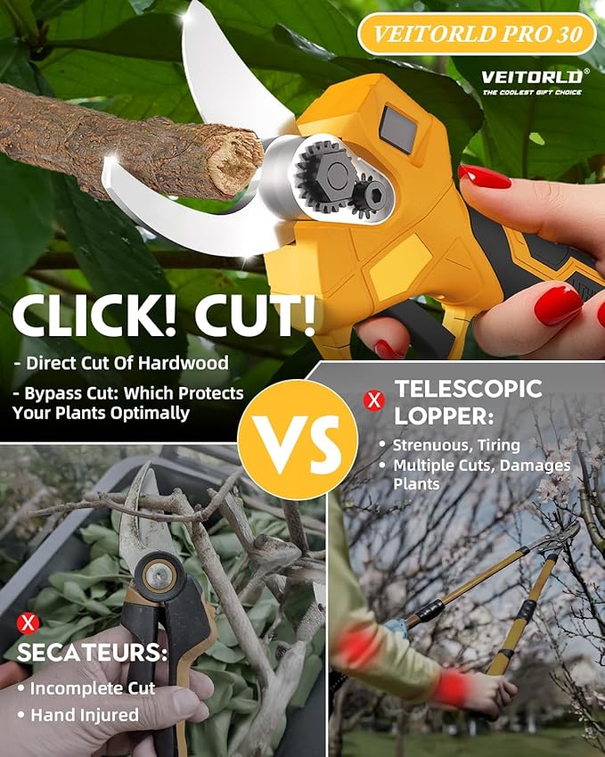 21V Electric Pruning Shears, Cutting Diameter 30mm 1.2" Efficiently Cordless Pruners with LCD Display, 2.0Ah Battery & SK5 Blade for Tree Gardening Branch Cutter, Gifts for Men Dad Him Christmas