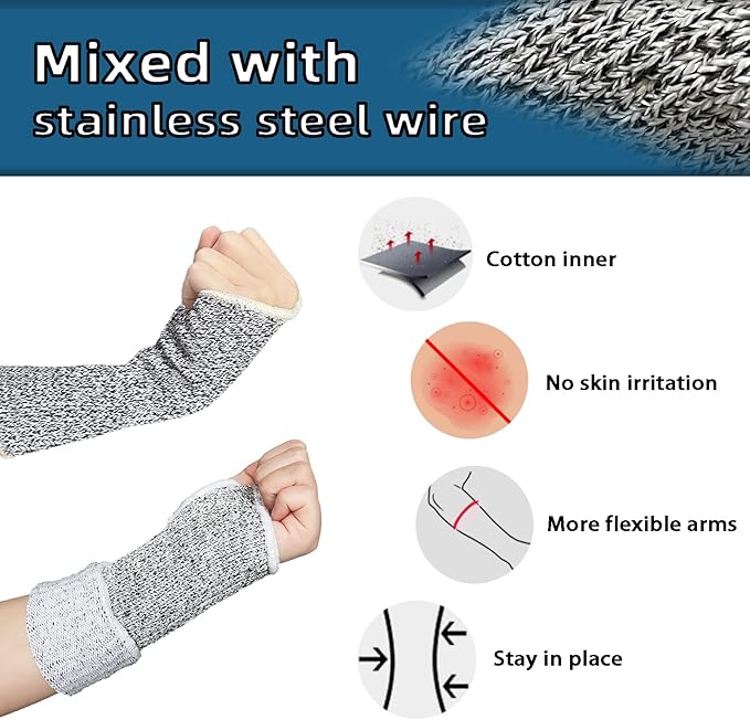 MIG4U Cut Resistant Sleeves 2 Pairs, Forearm Protection Level 5 Protective Guards with Hole for Working, Gardening, Mechanic