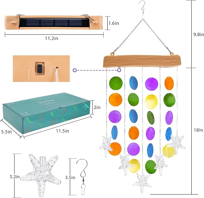 Toodour Solar Wind Chimes for Outside, Birthday Gifts for Women Mom Grandma, Waterproof 2 Modes Shells Solar Powered Outdoor Lights for Patio Holiday Garden Porch Yard Outdoor Decor - Multicolor