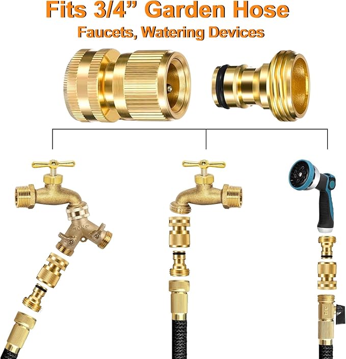 Garden Hose Quick Connect: 3/4 Inch GHT Brass Quick Connector Garden Hose Fittings - 2 Sets Leak-Free Male & Female Water Hose Adapter for RV/Spigot
