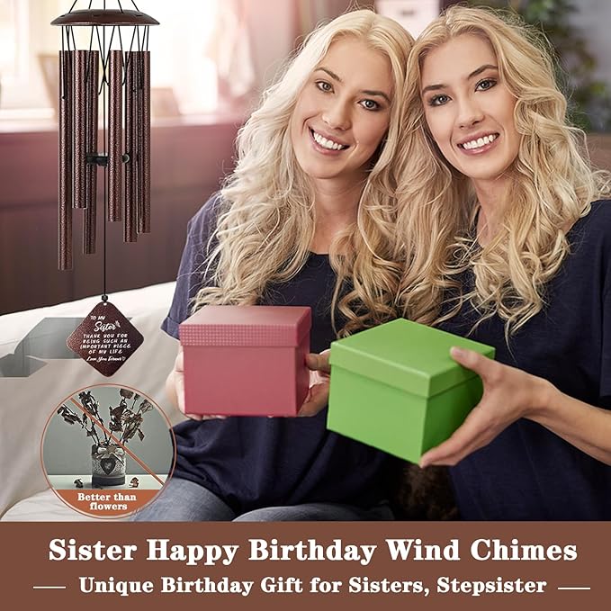 Sister Birthday Gifts, Unique Birthday Gift Ideas for Sister from Sister Brother, 32" Bronze Wind Chimes