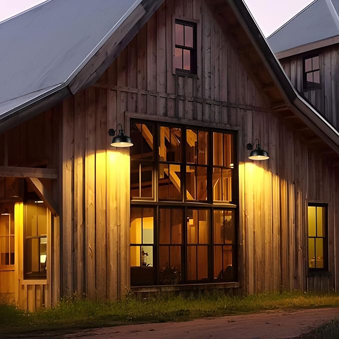 Solar Barn Lights for Outside, Gooseneck Outdoor Wall Lights Solar Powered, Farmhouse Exterior Wall Sconces, Industrial Exterior Lighting Fixture, Rustic Lantern for Garage, Barn, Shed,RZSR007-2