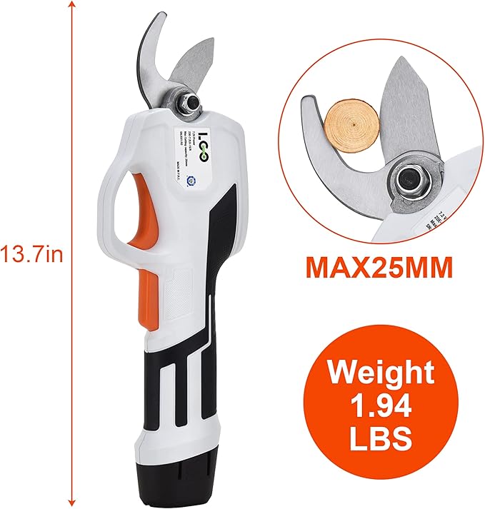 LIGO Cordless Pruning Shears for Thick Stems | 7.2V Fast-Charging Battery Trims 0.98" Branches | Safety Lock & Non-Slip Handle | Rose/Bush/Shrub Trimmer, with Removable Battery