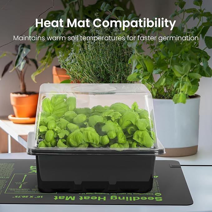 MIXC Seed Starter Kit with Grow Light, Elevated Seedling Tray Kit with Adjustable Humidity Dome and Clear Cell Tray, 12 Full Spectrum Led Beads for Seed Starting Greenhouse, 6 Pack, Black