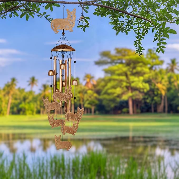 Corgi Wind Chimes for Outside, Metal Windchimes Outdoors, Corgi Gifts for Women/Men, Memorial/Birthday Gifts, Garden Decor for Outside, Patio or Yard, Durable Chimes for Outdoors